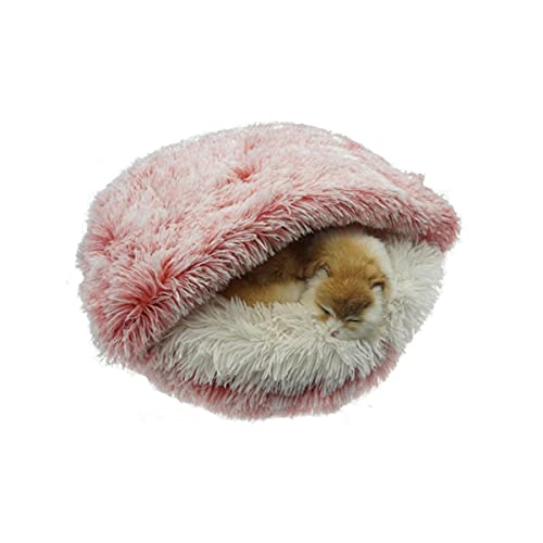 KLIEUWDBAARASRASJ Winter 2 In 1 Katzenbett rundes warmes Haustierbett House Long Plüsch Hundebett Warmer Schlafsack Sofa Kissen Nest für kleine Hunde Katzen Kätzchenlang Plüsch Rosa,35cm von KLIEUWDBAARASRASJ