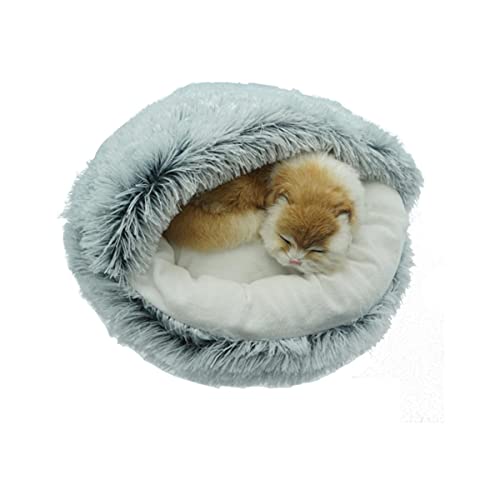 KLIEUWDBAARASRASJ Winter 2 in 1 Katzenbett rund warmes Haustierbett House Long Plüsch Hundebett Warmer Schlafsack Sofa Kissen Nest für kleine Hunde Katzen Kätzchen-grau,40cm von KLIEUWDBAARASRASJ