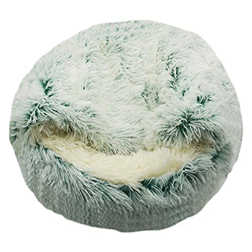 KLIEUWDBAARASRASJ Winter 2 in 1 Katzenbett rundes warmes Haustierbett House Long Plüsch Hundebett Warmer Schlafsack Sofa Kissen Nest für kleine Hunde Katzen Kätzchenlang Plüsch Grün,35cm von KLIEUWDBAARASRASJ