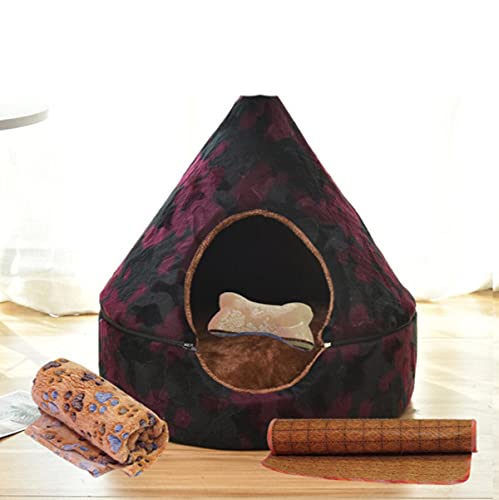 Katzenstreu geschlossen zum Warmhalten im Winter, Haustierstreu, herausnehmbares und waschbares Katzenbett, kleine Hundehütte, Katzenzubehör-Fuchsia 4-teiliges Set,M 43 43 45cm,China von KLIEUWDBAARASRASJ