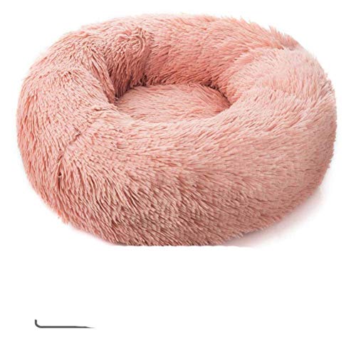 Rundes Plüsch Katzenbett Haus Katzenmatte Winter Warmer Schlaf Katzen Nest Weiches langes Plüsch Hundebett Haustier Kissen Für Katzen Hund Reißverschluss Waschbares Leder Pink, XS-40cm von KLIEUWDBAARASRASJ