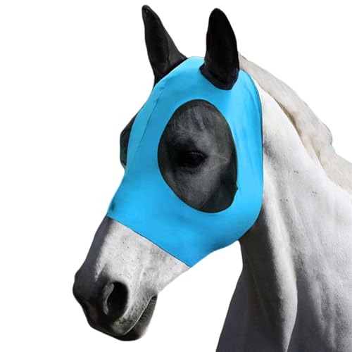Anti-Fliegen-Pferdemaske, Fliegenmaske Pferd UV Schutz, Super-fit Pferdefliegenmaske, Pferd Fliegenmaske mit Ohrenschutz(Blau) von KLLJ