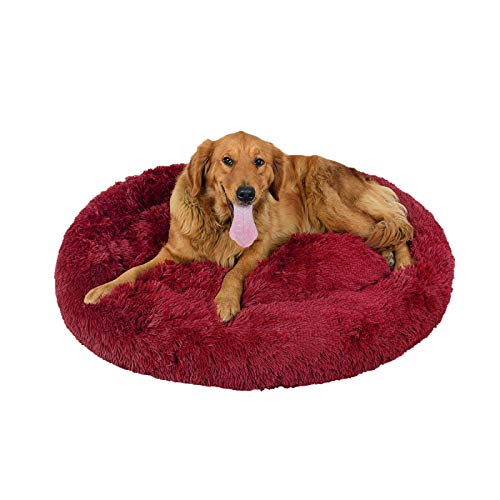 KLMYTCWSD Flauschiges Katzenbett & Hundebett, Waschbar & Luxus Ø 80 cm Hundekorb, Ideales Kuschelbett für Mittelgroße Hunde und Katzen - Stilvoll & Komfort in Rot von KLMYTCWSD