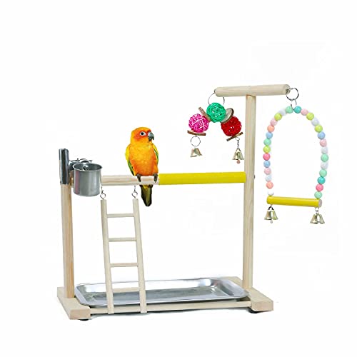 KLMYTCWSD Papagei Vogel Spielplatz Holz Barsch Gym Vogelständer Laufstall Leiter mit Feeder Cups Vogel Nymphensittich Spielzeug Übungsspiel(C:36 * 23 * 40CM) von KLMYTCWSD