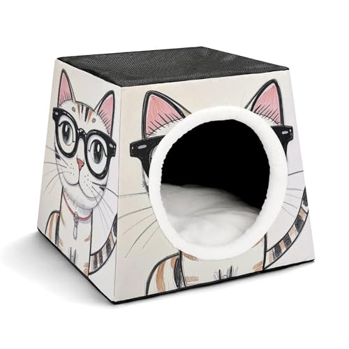 Haustier-Schlafnest, Design Hipster, Katze, Kätzchen, Brille, bedrucktes Hundehaus, Katzennest, Winter-Haustierhaus ist geeignet für die meisten Katzen, Hunde und andere kleine Haustiere von KLSVTMEA