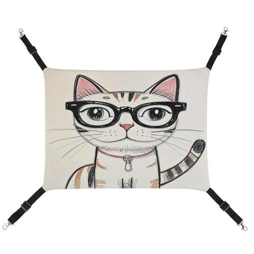 KLSVTMEA Haustierkäfig-Hängematte, Design Hipster, Katze, Kätzchen, Brille, bedrucktes hängendes Haustierbett, Haustierschaukel ist geeignet für Katzen, Hunde oder andere kleine Haustiere und ist die von KLSVTMEA