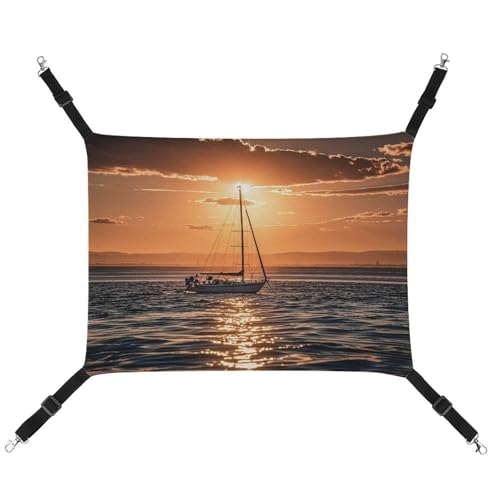 KLSVTMEA Haustierkäfig-Hängematte, Sonnenuntergang, Meereslandschaft, Segelboot, schwimmendes bedrucktes Haustierbett, Haustierschaukel ist geeignet für Katzen, Hunde oder andere kleine Haustiere und von KLSVTMEA