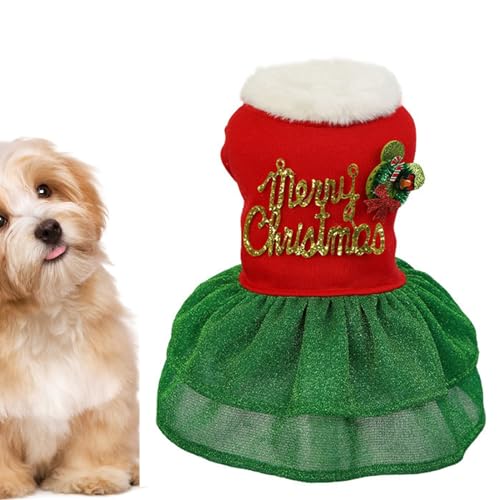 KLUFO Hunde-Weihnachtskostüm-Welpenkleid - Frohe Weihnachten Mädchen Hundekleid,Rot-grünes, leichtes Rollkragenpullover für Welpen, Haustierbekleidung, Einteilige Katzenkleidung von KLUFO