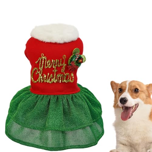 KLUFO Hunde-Weihnachtsoutfit | Frohe Weihnachten Feiertags-Hundeoutfits,Rot-grünes, leichtes Rollkragenpullover für Welpen, Haustierbekleidung, Einteilige Katzenkleidung von KLUFO