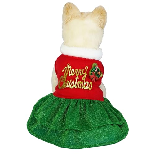 KLUFO Hunde-Weihnachtsoutfit - Frohe Weihnachten Hundekleid - Rock, Thermo-Hemd, Mantel, Weihnachts- und Feiertagsbekleidung von KLUFO