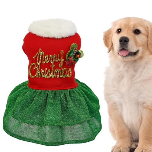 KLUFO Weihnachts-Hundekleidung | Weihnachtsmädchen-Hundeoutfits,Rot-grünes, leichtes Rollkragenpullover für Welpen, Haustierbekleidung, Einteilige Katzenkleidung von KLUFO