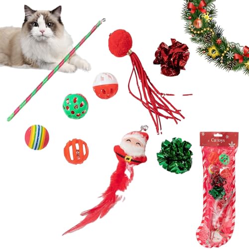 KLUFO Weihnachtskatzenspielzeug - Katzen-Zauberstab-Spielzeugset mit weihnachtlichem Thema | Interaktiver Kätzchen-Teaser, Haustier-Katzen-Stick-Spielzeug für gelangweilte Katzen im Innenbereich von KLUFO