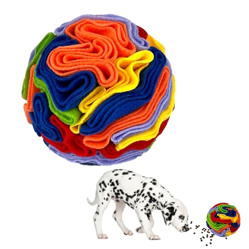 KM-P Interaktiver Schnüffelball für Hunde – Leckendes Kauspielzeug für Hunde – Quietschspielzeug für Training und Zahnreinigung (Regenbogen, 15 cm) von KM-P