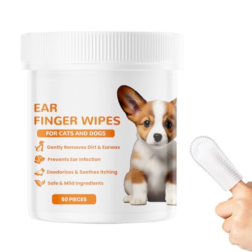 KMANGMAN 50 Stück Ohrenpflege Finger-Pads für Hunde,Ohrpflege Fingerpads Hunde Ohrenreiniger,Hundepflege,Dog Ear Cleaner,Ohrenpads für Hunde,Ohrenreiniger Fingerlinge,für Ohrenpflege Hund Katze von KMANGMAN