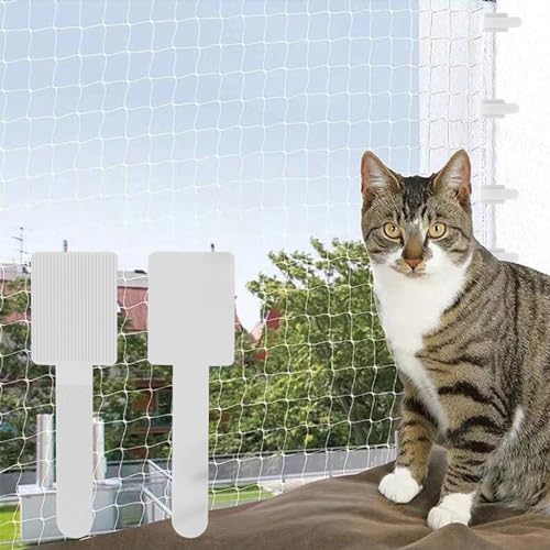 KMDZDZGS 50 PCS Outdoor Adhesive Hooks Ohne Bohren, Katzennetz Klebehaken, Geeignet für Katzennetz Balkon, Balkonnetz Katzen, Katzen Balkonschutz (Ohne Katze Netz) (30 * 90mm) von KMDZDZGS