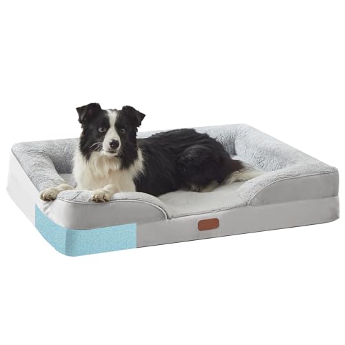 KMFYZYE Großes 3-seitiges Hundebett aus Memory-Schaum für große Hunde, orthopädisches Haustier-Couch-Bett mit wasserdichter, rutschfester Unterseite, Hundesofabett mit abnehmbarem, waschbarem Bezug, von KMFYZYE