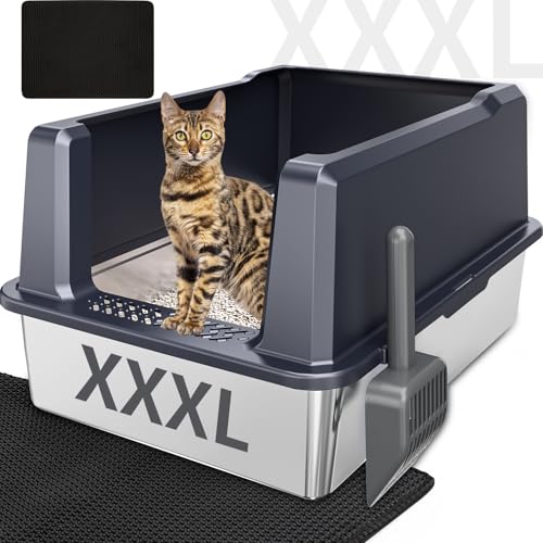 KMNSUN Katzentoilette aus Edelstahl, Katzentoilette mit Griff-XXXL von KMNSUN