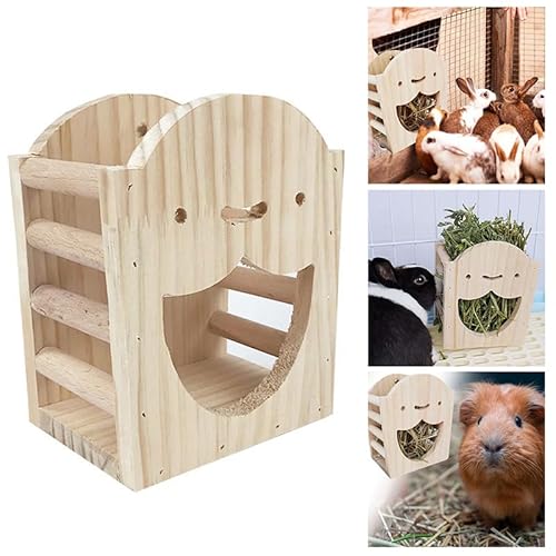 KMOCEPLY 1 x Holz-Futterspender für Meerschweinchen, für Kaninchen, Timothy, Heu, Krippe für Hasen, Chinchilla, Hamster und andere Kleintiere, Kaninchen, Heuraufe aus Holz, multifunktional, A von KMOCEPLY