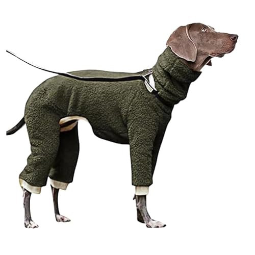 KMOCEPLY Hunde-Wintermantel, Hundepullover, Ganzkörper-Rollkragen, Whippet mit abnehmbarem Hundeschal, Baumwoll-Overall mit Beinen, Samtfutter, Pullover für Windhunde, vierbeinige Kleidung (Grün) von KMOCEPLY