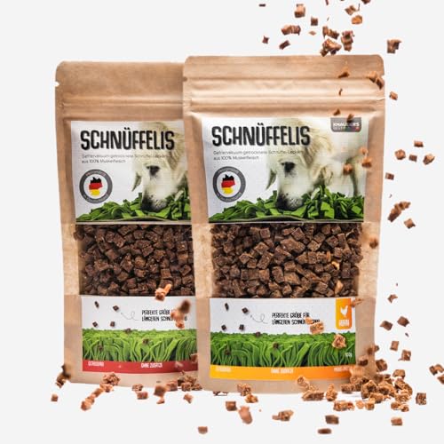 KNAUDER'S Best - Hundeleckerli Schnüffelis - 2X 100g Huhn & RIND Snacks - Hunde Leckerlis aus 100% Muskelfleisch - Hundeleckerli getreidefrei & ohne chemische Zusatzstoffe - Leckereien für Hunde von KNAUDER´S BEST