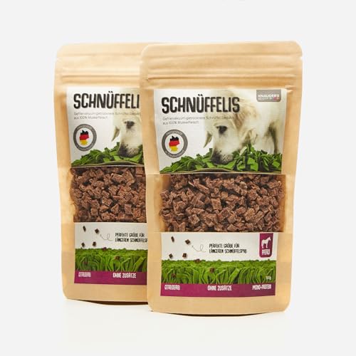 KNAUDER'S Best - Hundeleckerli Schnüffelis - 2X 100g Pferd Snacks - Hunde Leckerlis aus 100% Muskelfleisch - Hundeleckerli getreidefrei & ohne chemische Zusatzstoffe - Leckereien für Hunde von KNAUDER´S BEST