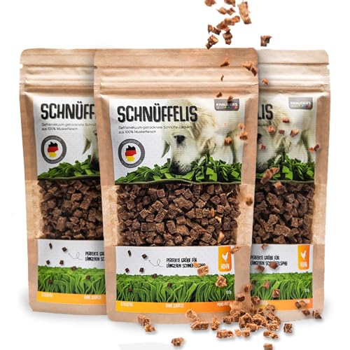 KNAUDER'S Best - Hundeleckerli Schnüffelis - 3X 100g Huhn Snacks - Hunde Leckerlis aus 100% Muskelfleisch - Hundeleckerli getreidefrei & ohne chemische Zusatzstoffe - Leckereien für Hunde von KNAUDER´S BEST