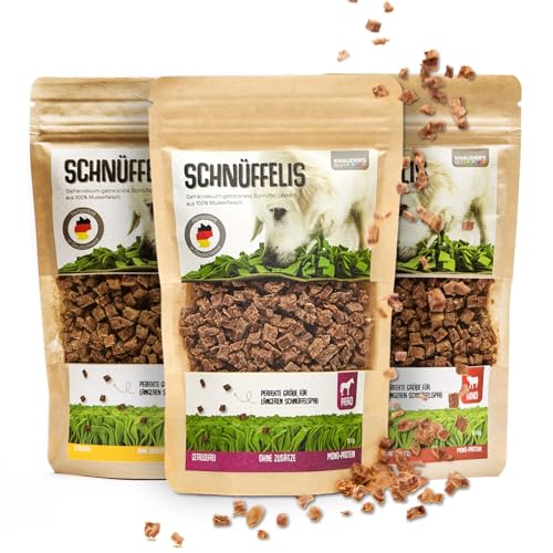 KNAUDER'S Best - Hundeleckerli Schnüffelis - 3X 100g HUHN & RIND & Pferd Snacks - Hunde Leckerlis aus 100% Fleisch - Hundeleckerli getreidefrei & ohne chemische Zusatzstoffe - Leckereien für Hunde von KNAUDER´S BEST