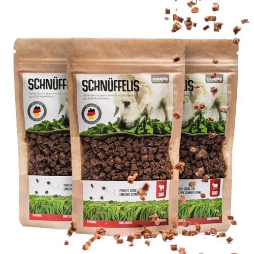 KNAUDER'S Best - Hundeleckerli Schnüffelis - 3X 100g RIND Snacks - Hunde Leckerlis aus 100% Muskelfleisch - Hundeleckerli getreidefrei & ohne chemische Zusatzstoffe - Leckereien für Hunde von KNAUDER´S BEST