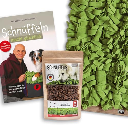 KNAUDER'S Best - Schnüffelteppich für Hunde in 60cm x 60cm + Buch Schnüffeln Macht glücklich + Hundeleckerli Schnüffelis - 1x 100g Rind Snacks - Hundezubehör Made in Germany von KNAUDER´S BEST