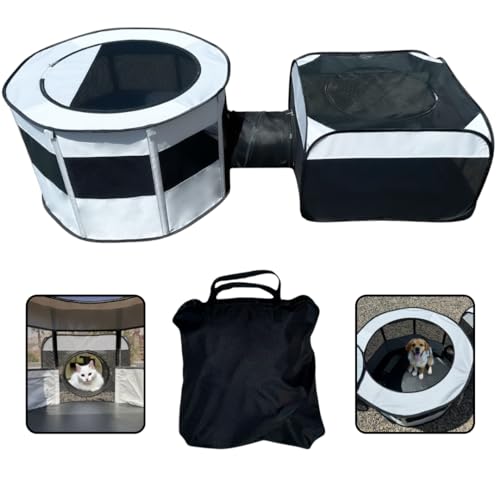 Extra Lg 2 Zimmer Tier Laufstall Weiche Zwinger Tragbarer Katzenlaufstall Tierzelt Katio Indoor/Outdoor Tierlaufstall Hunde-Laufstall Abnehmbare Räume Spieltunnel Robustes 900D Oxford-Gewebe von KNRV Commerce