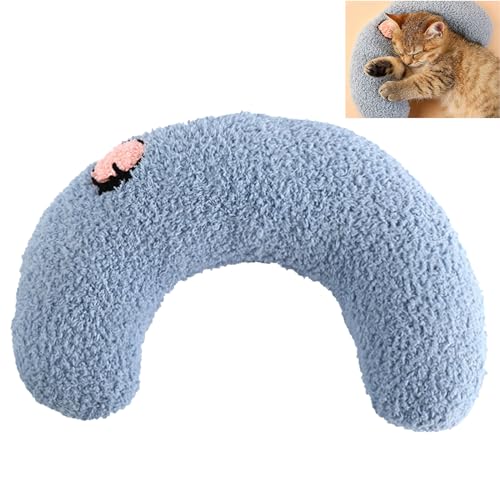 KOAHDE Beruhigendes Kuschelkissen Katzen,U-förmiges Haustier Kissen Schlafen,Weiches Flauschiges Haustier Beruhigendes Spielzeug,Kuscheliges Katzenkissen Flauschig,Katzenminze Spielzeug,Blau,1PC von KOAHDE