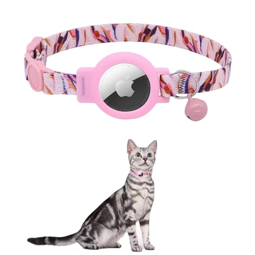 KOCNYDEY Reflektierendes AirTag Katzenhalsband, Anti-Verlust-Katzenhalsband, Breakaway-Katzenhalsband mit AirTag verstellbarer Halterung & Glocke, integriertes Apple Air Tag Katzenhalsband für Katzen, von KOCNYDEY