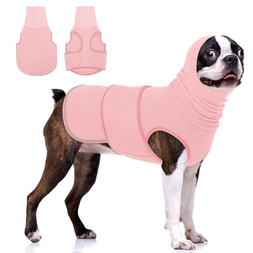 KOESON Beruhigender Kapuzenpullover für Hunde, Donnerjacke mit Ohrwickel, atmungsaktive Hunde-Angstweste für Donner, Feuerwerk, Reisen, Trennung, Komfort, Haustier-Angstlinderung, Rosa, Größe S von KOESON