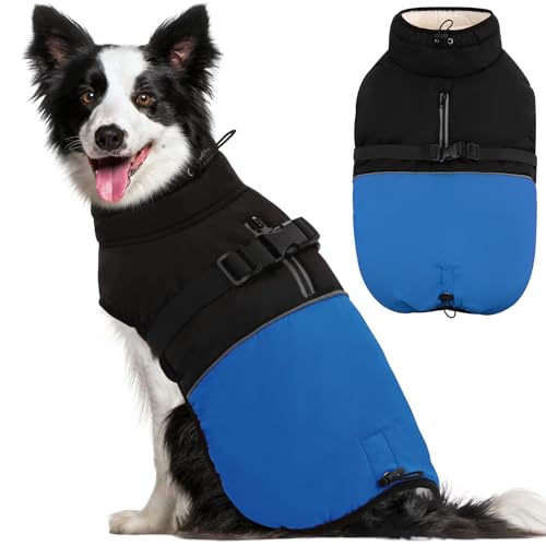 KOESON Großer Hundemantel, warme Hundejacke für den Winter, XL, Hundemäntel mit Fleece gefüttert, reflektierend, wasserdicht, Hunde-Winterjacke, Hundemäntel, große Hunde, Hunde-Fleecejacke mit von KOESON