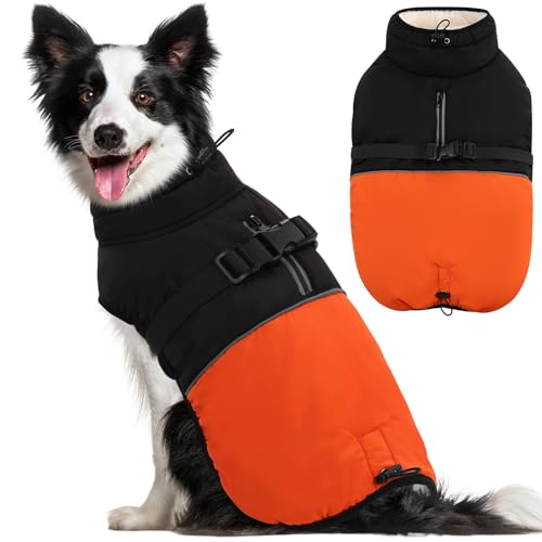 KOESON Großer Hundemantel, warme Hundejacke für den Winter, XL, Hundemäntel mit Fleece gefüttert, reflektierend, wasserdicht, Hunde-Winterjacke, Hundemäntel, große Hunde, Hunde-Fleecejacke mit von KOESON