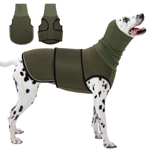 KOESON Beruhigender Kapuzenpullover für Hunde, Donnerjacke mit Ohrwickel, atmungsaktive Hunde-Angstweste für Donner, Feuerwerk, Reisen, Trennung, Komfort, Haustier-Angstlinderung, Armeegrün, Größe L von KOESON