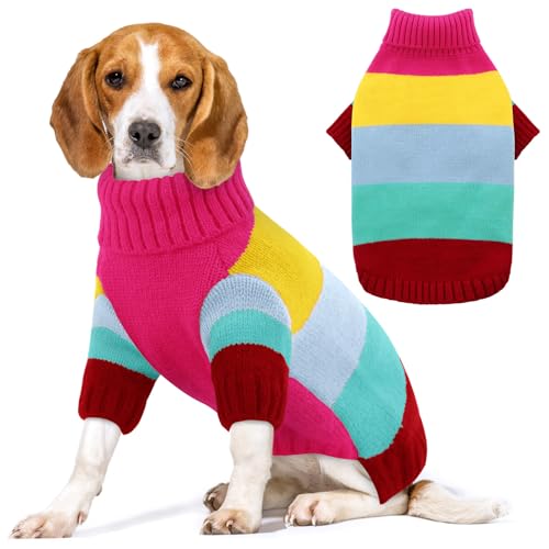 KOESON Hundepullover, mittelgroße Hunde, Halloween-Hundepullover für mittelgroße Hunde, gestrickter Rollkragenpullover für Herbst, Winter und Frühling, Rosa, Größe M von KOESON