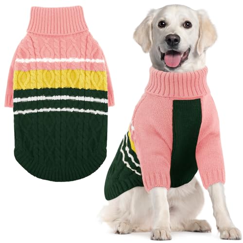 KOESON Hundepullover für große Hunde, XL-Hundepullover für große Hunde, Mädchen, Jungen, warmer Rollkragenpullover, Weihnachtspullover, Winter-Hundepullover, Strickwaren, Sweatshirt, Rosa, Größe XL von KOESON