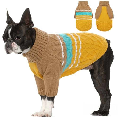 KOESON Hundepullover für große Hunde, dehnbarer Pullover für große Hunde, Weihnachtspullover, warmer Rollkragenpullover, Strickpullover, Haustierpullover für Hunde, Mädchen, Jungen, Kaffee, Größe L von KOESON