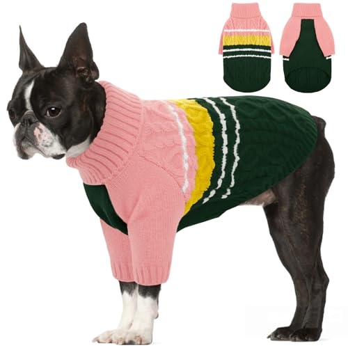 KOESON Hundepullover für große Hunde, dehnbarer Pullover für große Hunde, Weihnachtspullover, warmer Rollkragenpullover, Strickpullover, Haustierpullover für Hunde, Mädchen, Jungen, Rosa, Größe L von KOESON