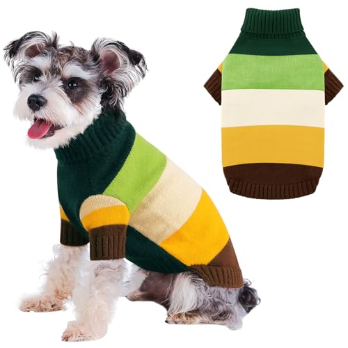 KOESON Kleiner Hundepullover, Herbst-Hundepullover für Chihuahua, Bulldogge, Dackel, Mops, Yorkie, Rollkragen-Hundepullover für kleine Hunde, Mädchen und Junge, Grün, S von KOESON