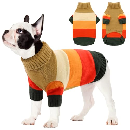 KOESON Kleiner Hundepullover, Herbsthundepullover für Chihuahua, Bulldogge, Dackel, Mops, Yorkie, Rollkragenpullover für kleine Hunde, Mädchen und Junge, Braun, S von KOESON