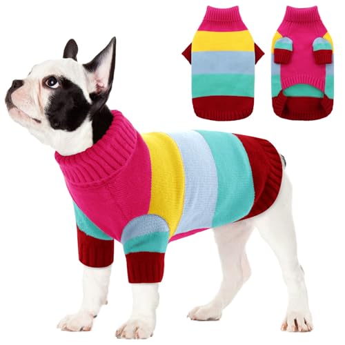 KOESON Kleiner Hundepullover, Herbsthundepullover für Chihuahua, Bulldogge, Dackel, Mops, Yorkie, Rollkragenpullover für kleine Hunde, Mädchen und Junge, Rosa, S von KOESON