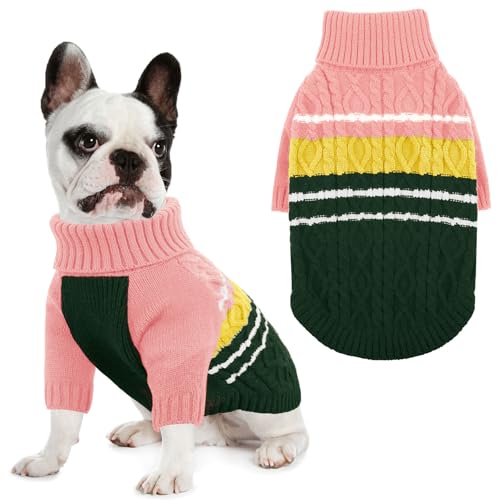 KOESON Kleiner Hundepullover, warmer Rollkragenpullover für kleine Hunde, Jungen und Mädchen, dehnbarer Strickpullover für kaltes Wetter, Hunde-Strickwaren, Sweatshirt, Winter, Welpenpullover, Rosa, von KOESON