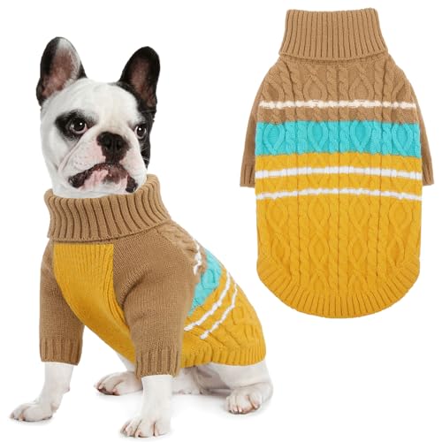 KOESON Kleiner Hundepullover, warmer Rollkragenpullover für kleine Hunde, Jungen und Mädchen, dehnbarer Strickpullover für kaltes Wetter, Hunde-Strickwaren, Sweatshirt, Winter, Welpenpullover, Kaffee, von KOESON