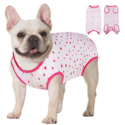 KOESON Recovery Suit for Female Dogs, Dog Recovery Suit After Spay Abdominal Wound Protector, Bandagen Cone E-Collar Alternative Surgical Onesie Anti Lecken Hot Pink Stars XL von KOESON