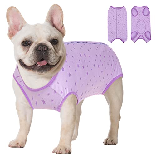 KOESON Recovery Suit for Female Dogs, Dog Recovery Suit After Spay Abdominal Wound Protector, Bandagen Cone E-Collar Alternative Surgical Onesie Anti Lecken Purple Stars L von KOESON