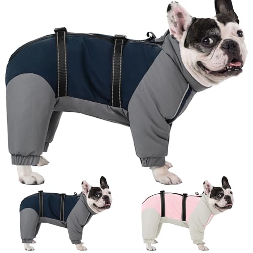 KOESON Vierbeiniger Hunde-Wintermantel, Warme kleine Hundejacke Hundemäntel mit verstellbaren Schnallen, Rollkragen Winddichte Hunde-Fleecejacken Reflektierender Ganzkörper-Hunde-Schneeanzug Puffer von KOESON