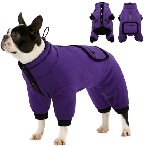 KOESON Vierbeiniger Hundemantel, Warme Fleece-Hundejacke mit Geschirrloch & Tasche, Winddichte Hunde-Wintermäntel Ganzkörper Schneeanzug, Rollkragen-Hundeschneejacken für kleine mittelgroße große von KOESON