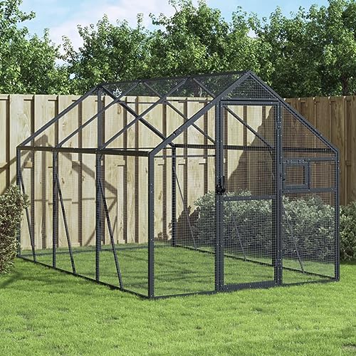 KOIECETA Voliere Vogelvoliere mit Wire Mesh Grids Vogelkäfig für Außenbereich Vogelhaus Papageienkäfig Papageienvoliere Anthrazit 1,79x3x1,85 m Aluminium von KOIECETA